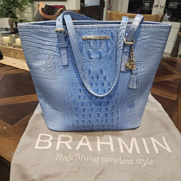 Brahmin Handbags - Brahmin Blue Crocodile Embossed Tote Bag